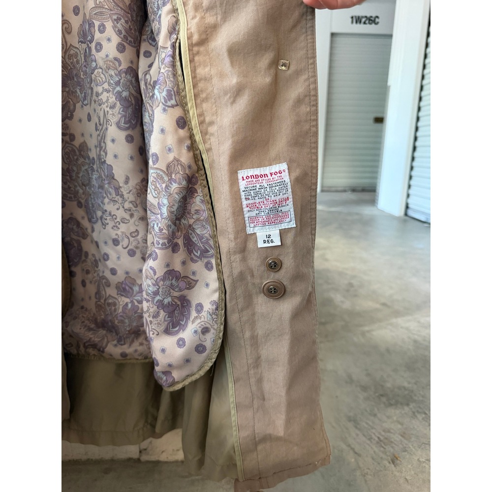 London Fog Womens 12 Reg Taupe Trench Coat Belted Detachable Hood Vintage - Picture 11 of 13